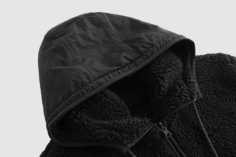 Reversible Tech Sherpa Hooded Coat - Black