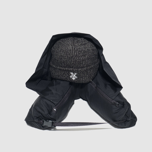 Black Down Puffer - Packable Airplane Pillow